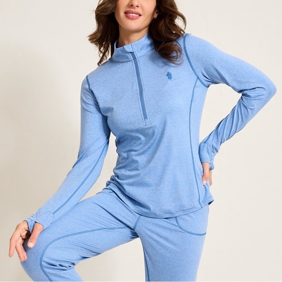 NEW Tommy Bahama Playa Vista Quarter-Zip IslandZone Sweatshirt Blue Monday Hthr - Picture 4 of 8